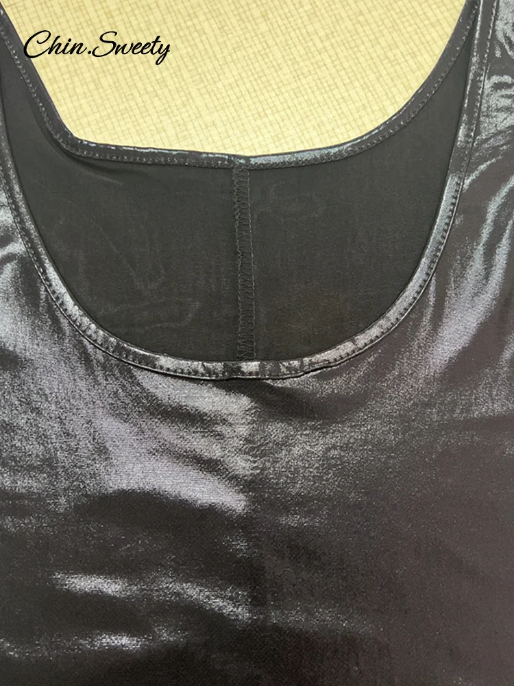 Сексуальное кожаное платье макси женское без рукавов с квадратным воротником и