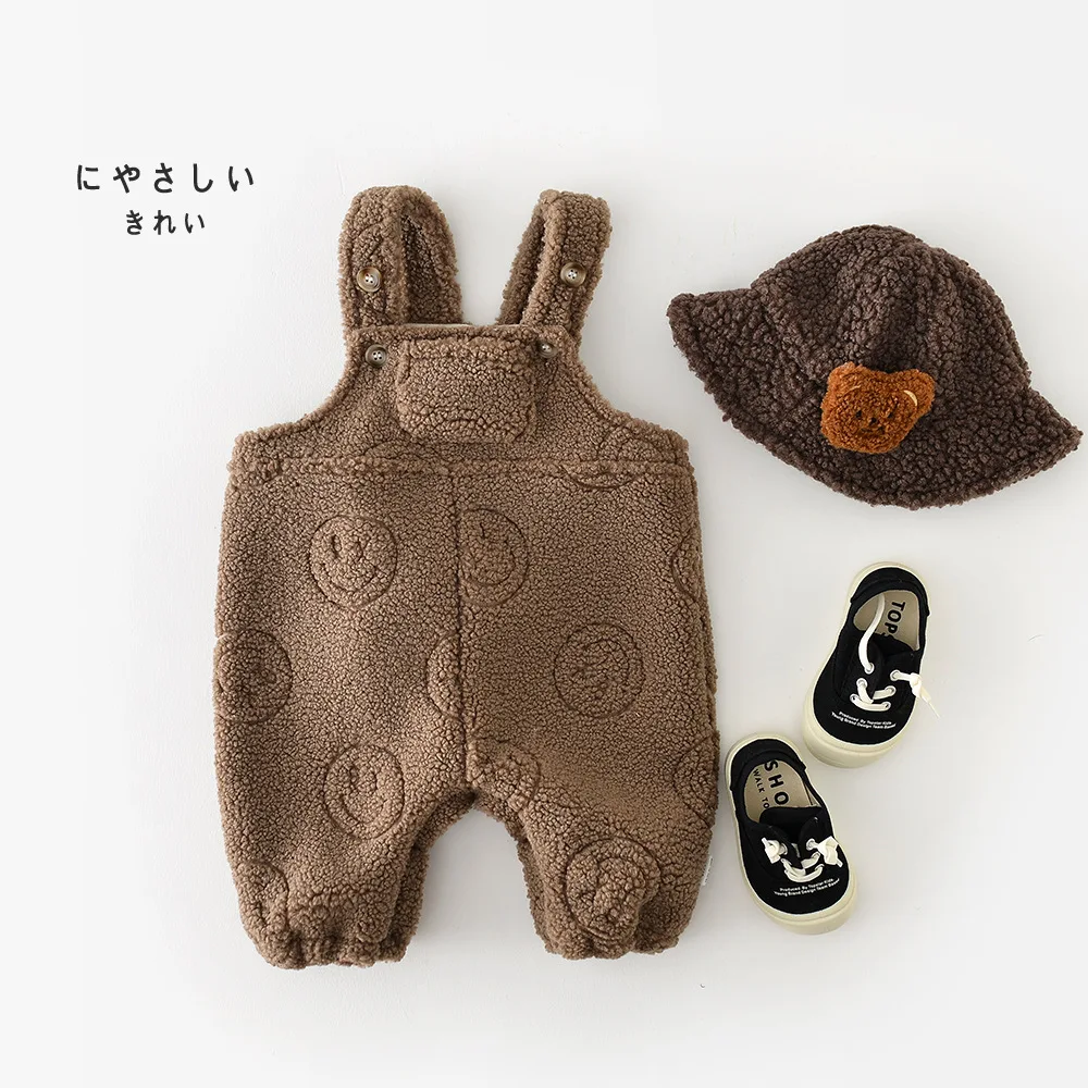 

HoneyCherry Autumn Winter Baby Plush Pocket Thick Overalls Baby Girl Romper