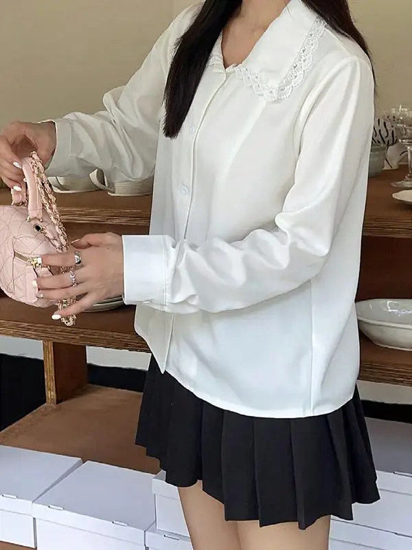 2024 ранняя осень новая милая белая рубашка с длинными рукавами женская