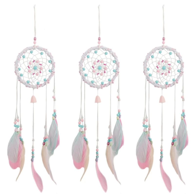 

3X Wind Chimes Dream Catcher Handmade Gifts Dreamcatcher Feather Pendant Creative Car Hanging Decoration