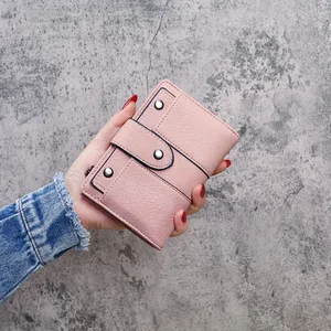 Brand Women Leather Short Wallet High Quality Multi-function Frosted Card Holder Girl Wallets Fashion Female Rivet Buckle Purse
