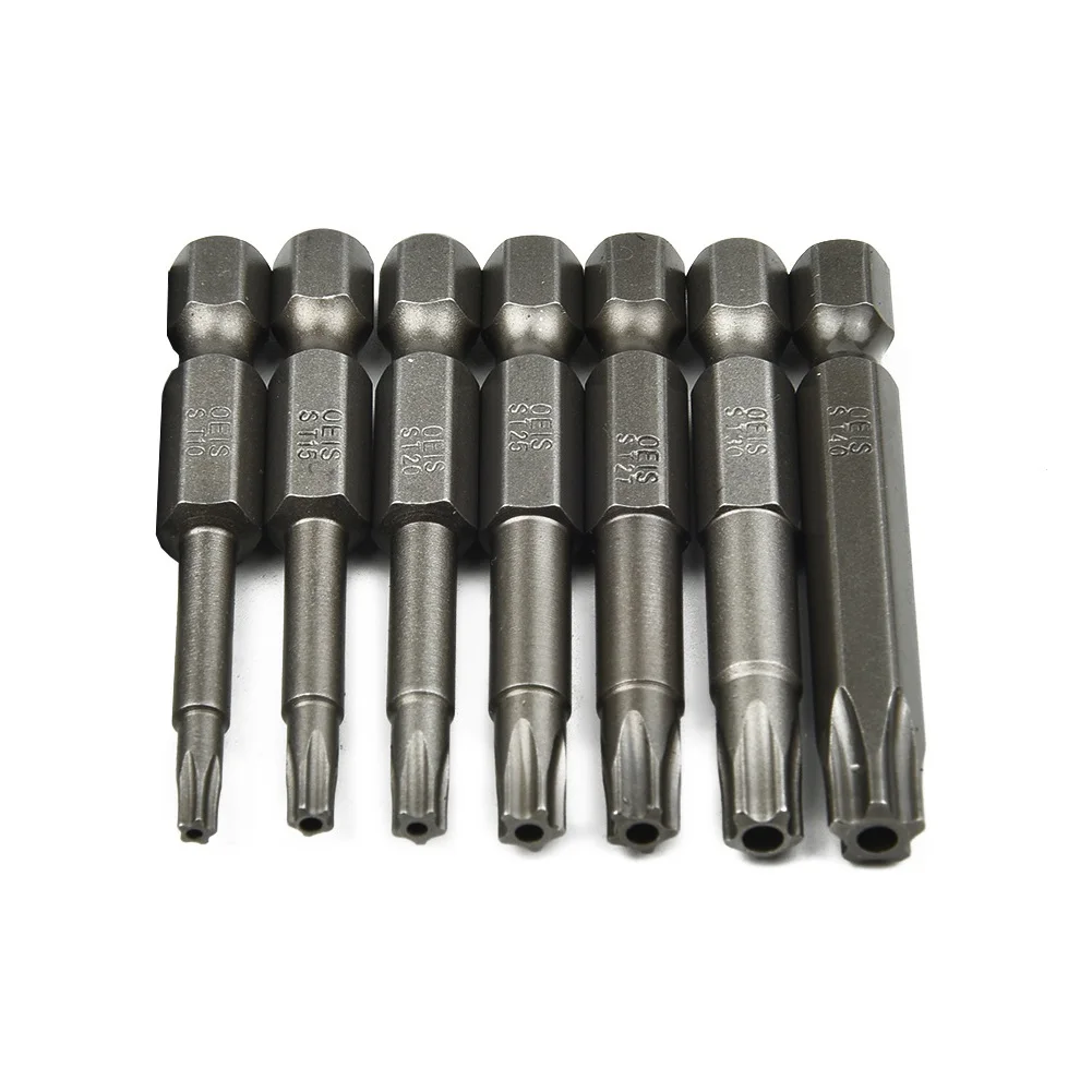 

7Pcs 50mm 1/4" Hex Shank Five-point Magnetic Torx Screwdriver Bits T10-T40 For Electric Manual Screwdrivers Air Drills