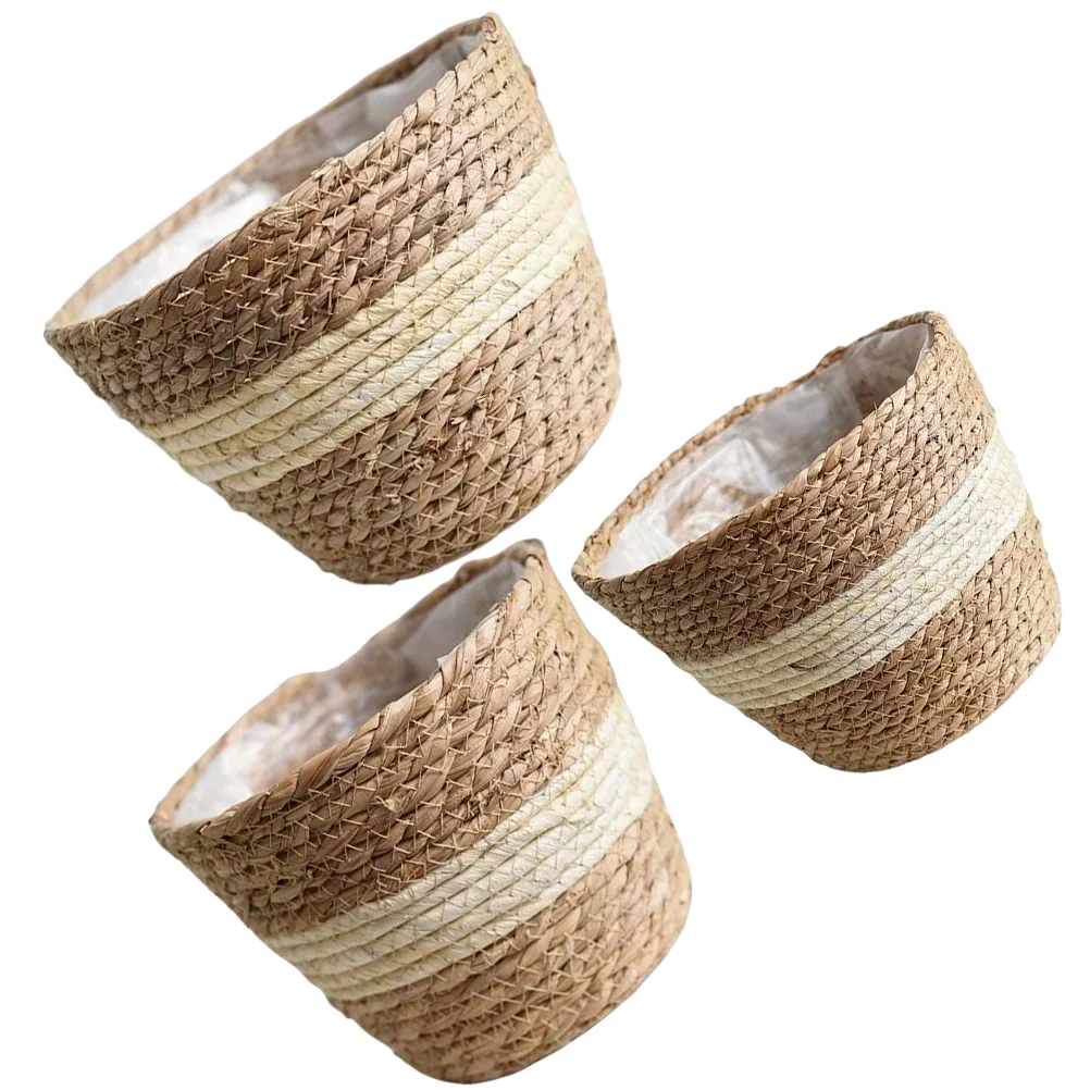 

Basket Plant Flower Desktop Decor Baskets Indoor Liner Grass Woven Multi-purpose Storage Organizing Decorative Lining Plants