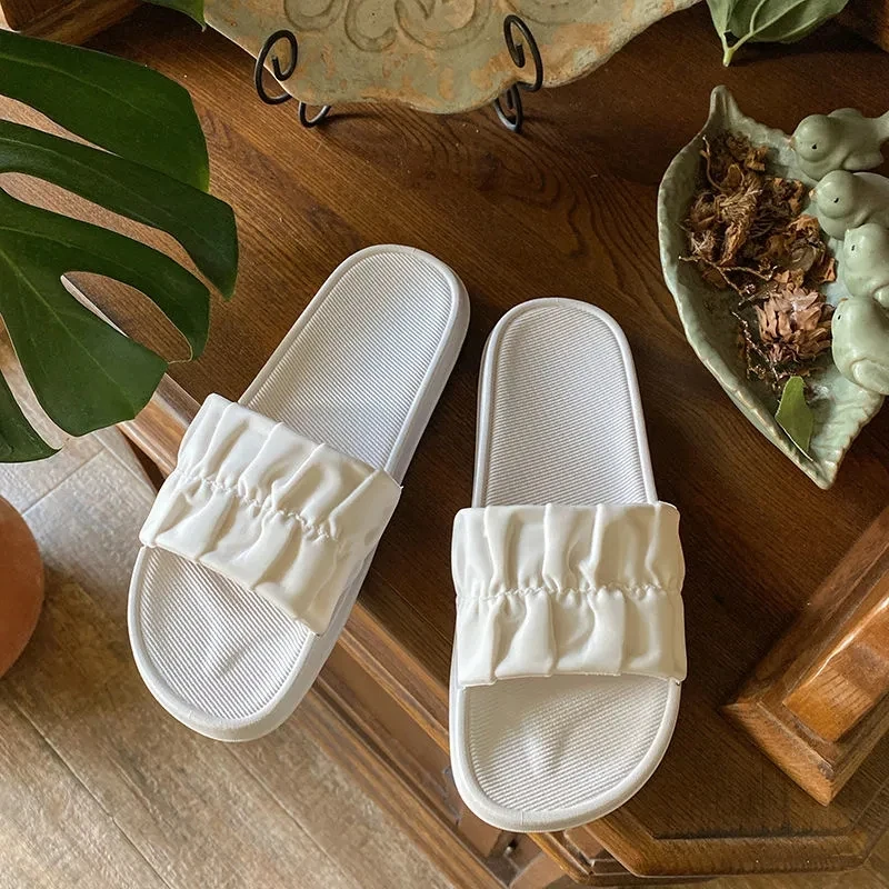 

Women's Summer Slippers Indoor And Outdoor Wear Home Sweet Pleated Shoes Wear-resistant Non-slip Deodorant One-word Slippers