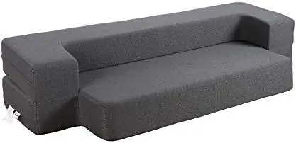

10 Inch Modern Folding Sofa Bed Couch Memory Foam Couch Full Futon Sofa Sleeper Chair for Living Room Guest Mattress, Dark Grey