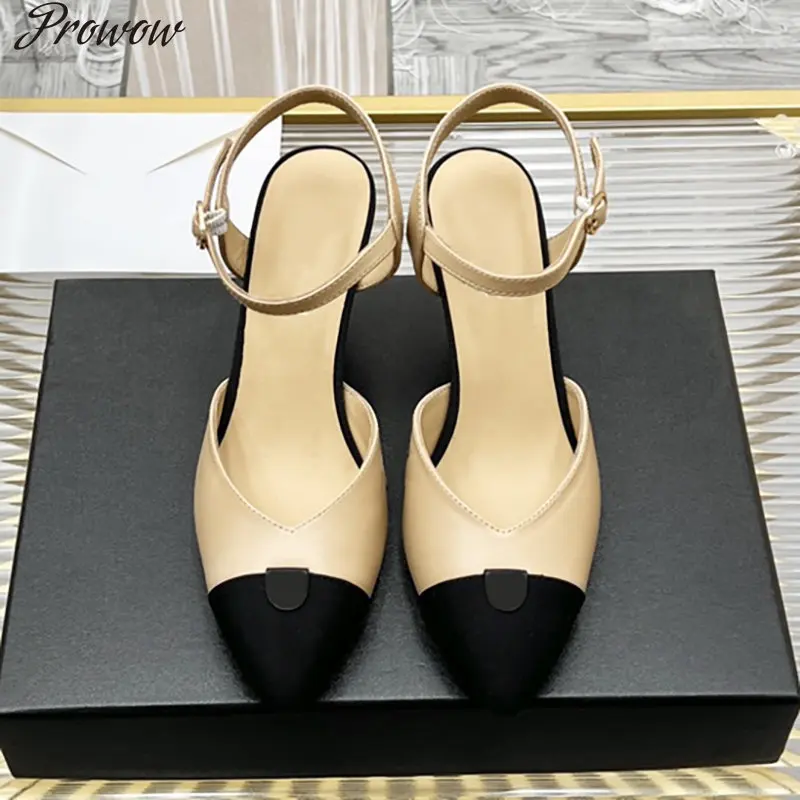 

Женские Классические Босоножки на каблуке Prowow, бежевые дизайнерские туфли-лодочки из натуральной кожи, на небольшом каблуке, 2023