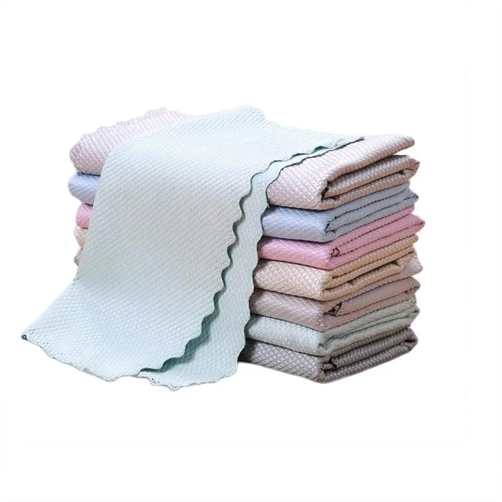 

5pcs Kitchen Double-sided Absorbent Dishwashing Cloth Hand Towel With Scale Pattern