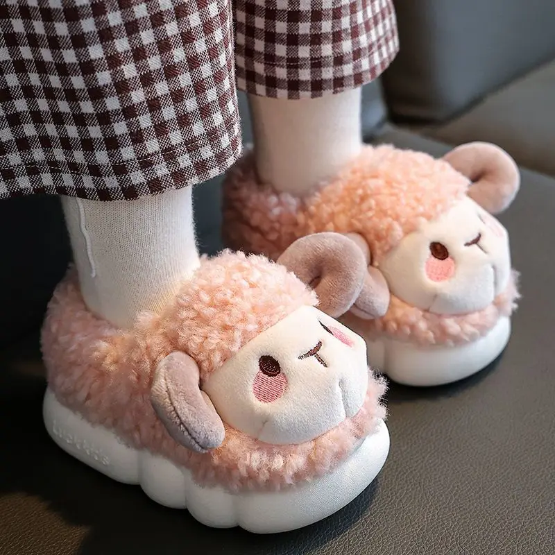 

Cartoon Cute Animal Sheep Children Slippers Girls Fluffy Fur Winter Warm Closed Toe Plush Boy Slipper Home Kawaii Shoes Wholesae