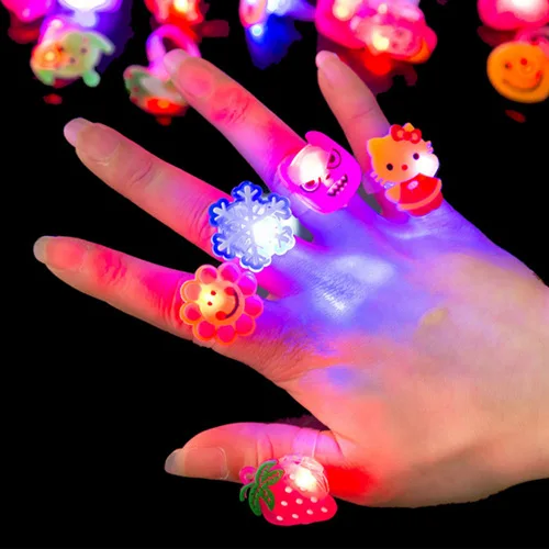5pcs/set LED Luminous Toys Creative Children Rings Cartoon Cute Gift Flash Ring Luminous Finger Lamp Ring wholesale