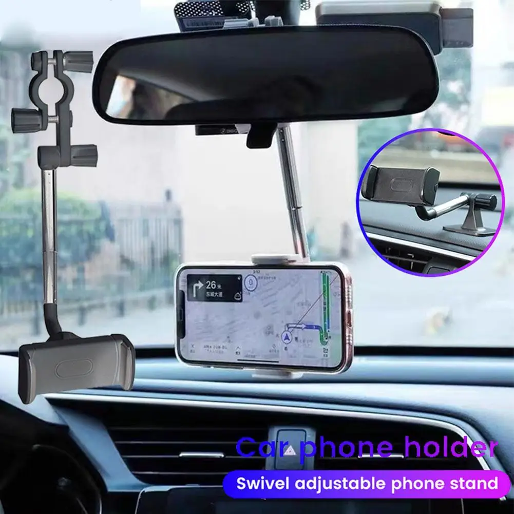 

360° Car Rearview Mirror Mount Phone Holder Adjustable Mobile Support For IPhone 13 GPS Seat Smartphone Car Phone Holder Stand