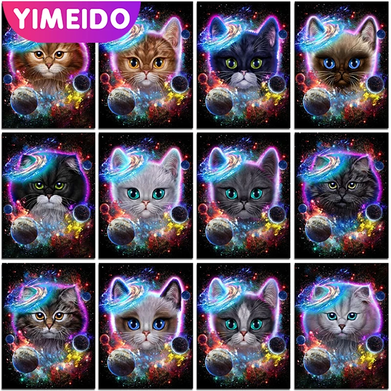 

YIMEIDO Animal AB Diamond Painting Kits 5D DIY Square/Round Cat Mosaic Zipper Bag Starry Universe Diamonds Embroidery Home Decor