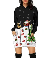women winter hooded dress fashion christmas prints hoodies dress bag hip fashion long sleeves mini dress