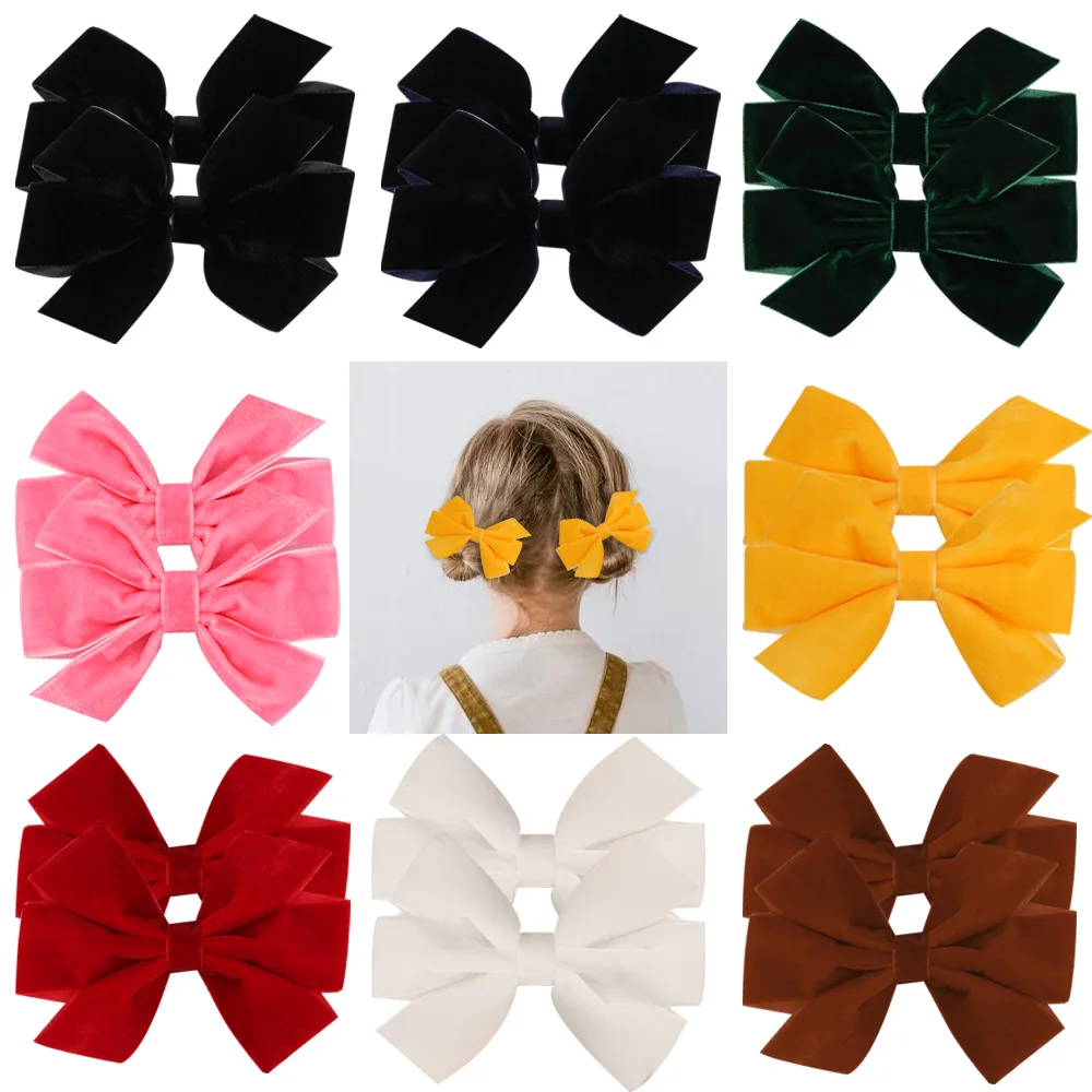 

ncmama Flannel Bow Hair Clip Solid Color Hairbows Hairpins Headwear Autumn Winter Hair Accessories for Girls 10x6cm 11g 2pcs