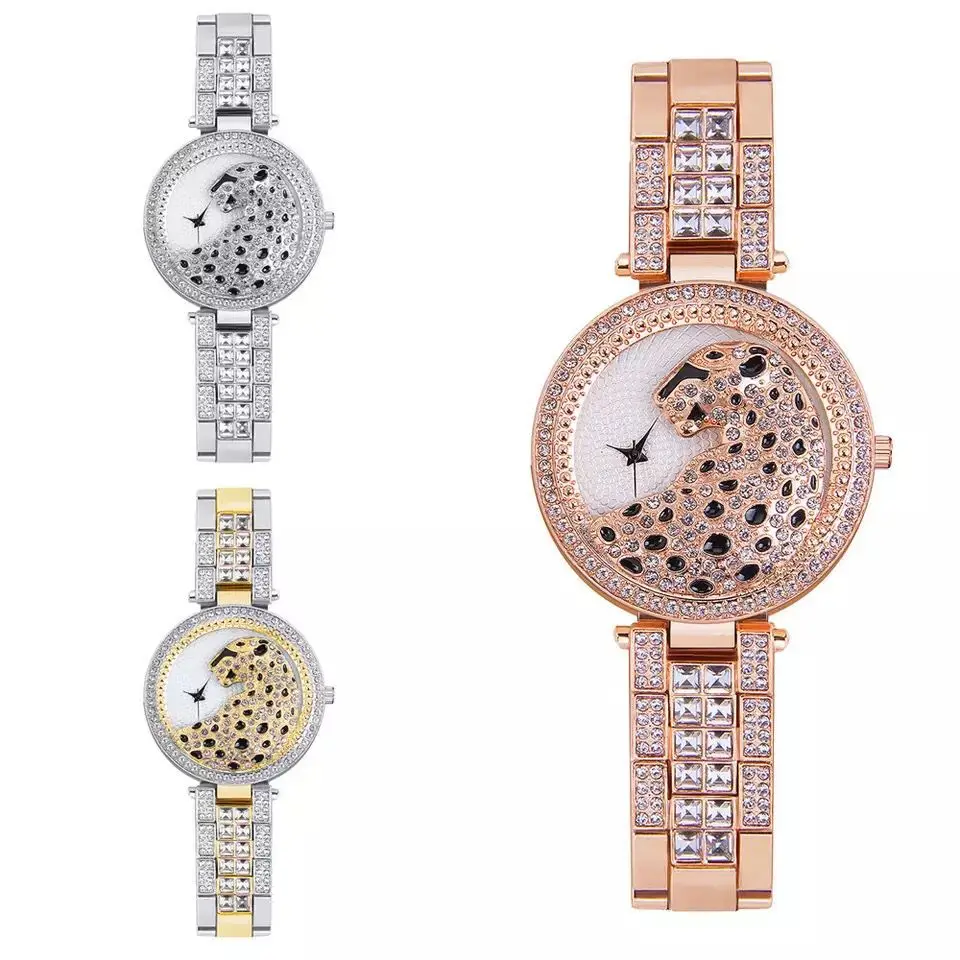 Ladies Full Diamond Leopard Print Creative Trend Ladies Quartz Watch Relogio Feminino