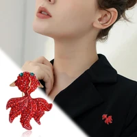 exquisite creative cute red rhinestone goldfish brooch fashion exquisite fish crystal corsage brooches woman accessories