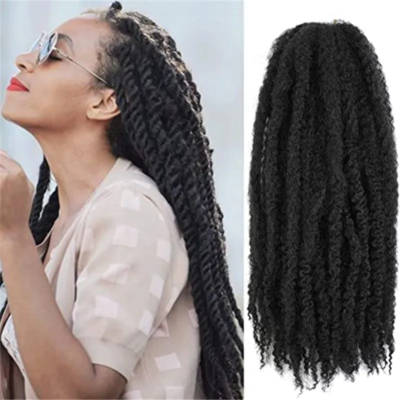 

Kong&Li 18 Inch Synthetic Afro Puff Marley Braids Hair Long Crochet Kinky Curly Hair Wonder Lady Hair Extensions