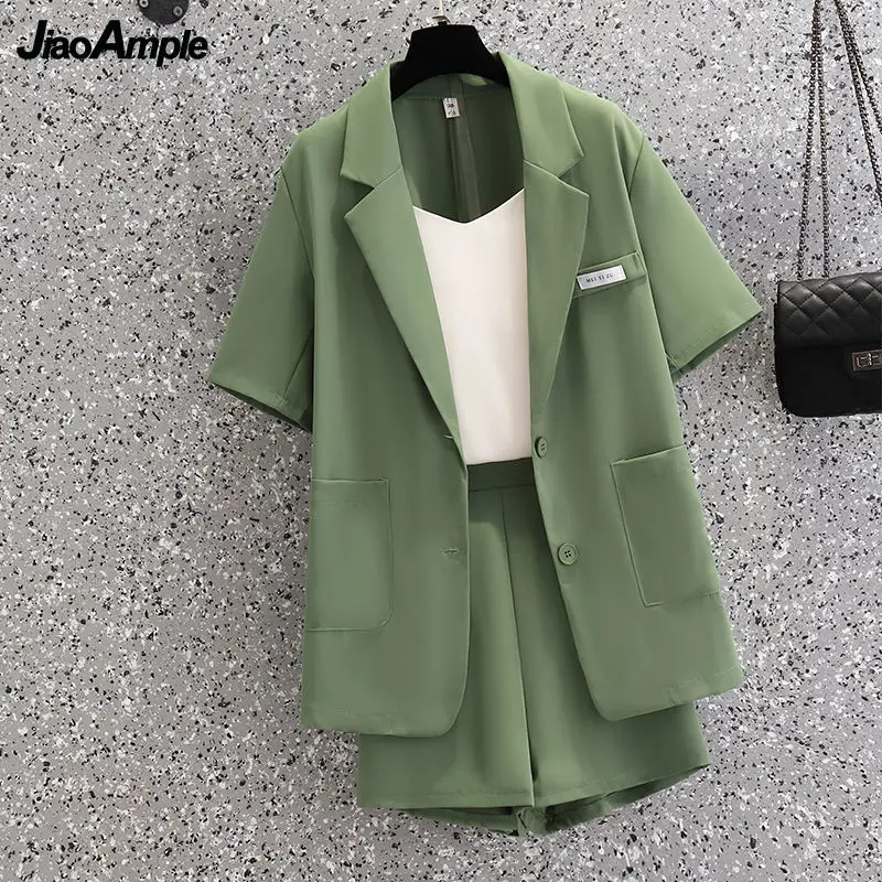 Women's Casual Professional Wear 2022 Summer Loose Short Sleeve Suit Jacket Shorts Two Piece Korean Elegant Blazers Pants Set