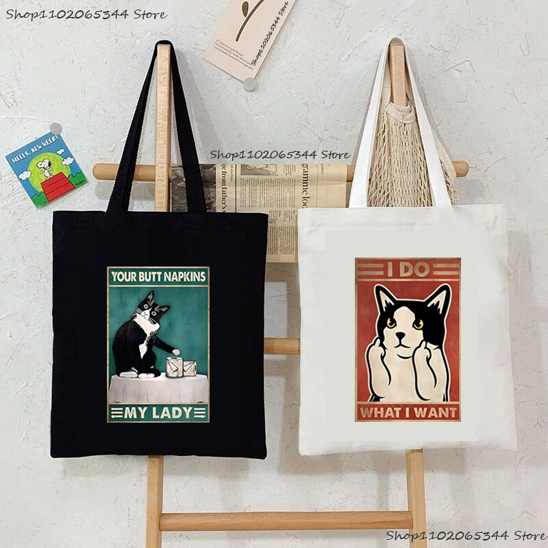 Сумка-тоут с рисунком кошки для женщин и мужчин модная холщовая уличная