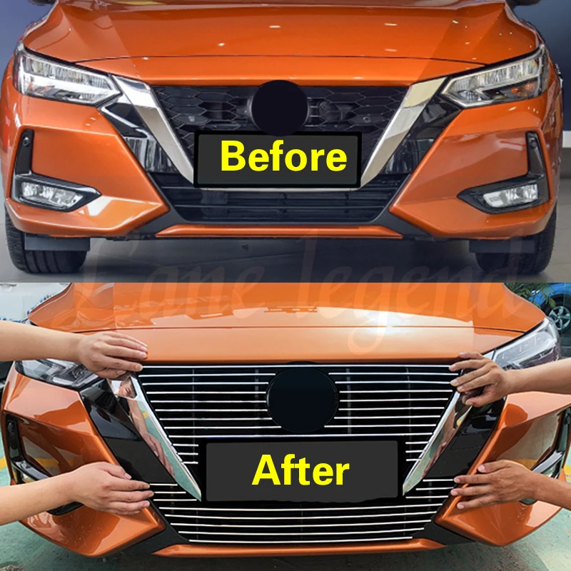 Фото Для Nissan Sylphy Sentra 2020, высококачественная гоночная решетка из нержавеющей стали, комплект переднего бампера, модифицированная решетка, аксессуары №3