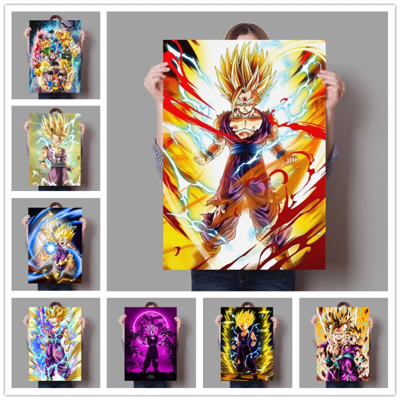 Póster de pintura de Anime Super Saiyan Gohan, arte de pared, Impresión de Dragon Ball, imágenes clásicas, decoración del hogar, dormitorio, sin marco, lienzo Bandai