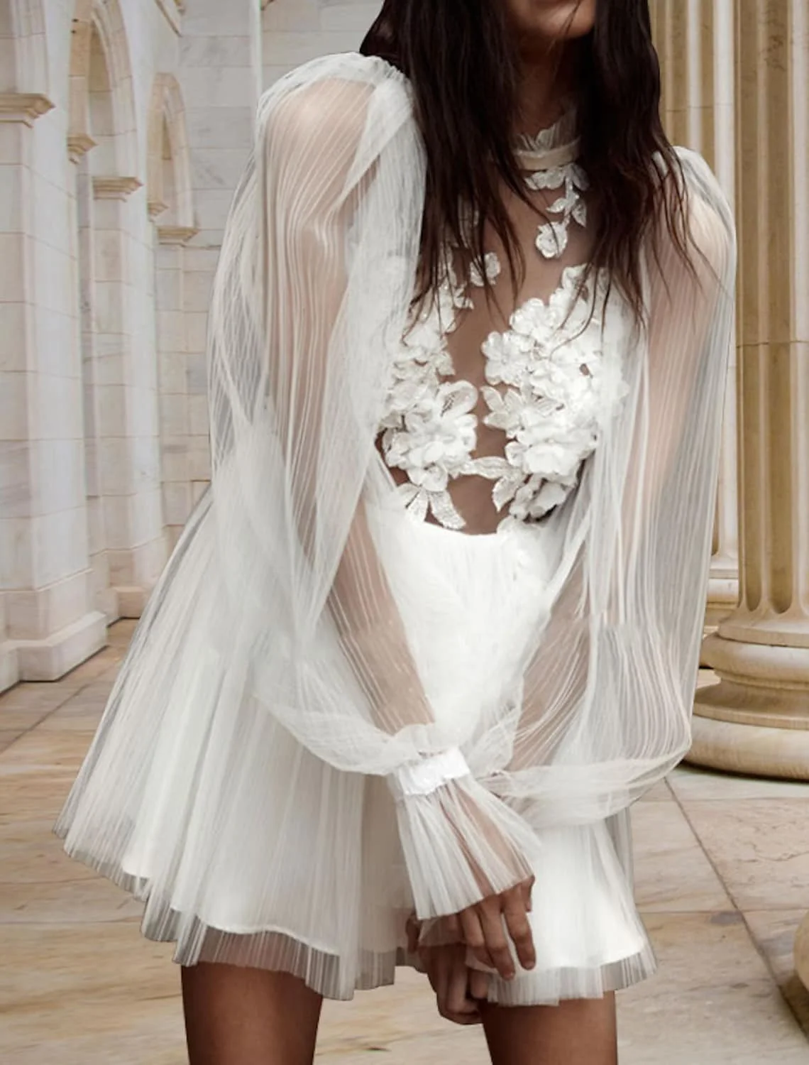

Princess A-Line Wedding Dresses High Neck Short Satin Tulle Glamorous Sexy Backless With Pleats Appliques 2022 свадебное платье