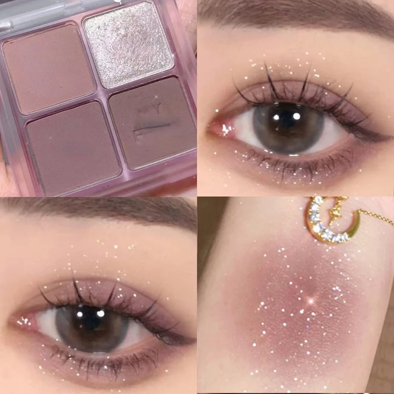 

New 4 Colors Purple Taro Eyeshadow Palette Cool Toned Eye Shadow Pallete Rouge Matte Glitter Shimmer Nude Eye Pigment Makeup