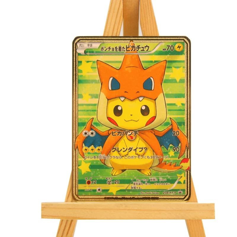 

New Elf Pokemon Metal Cards Anime Cartoon Collection Cards Pikachu Game Battle Cards Collection Gifts Gifts for Friends