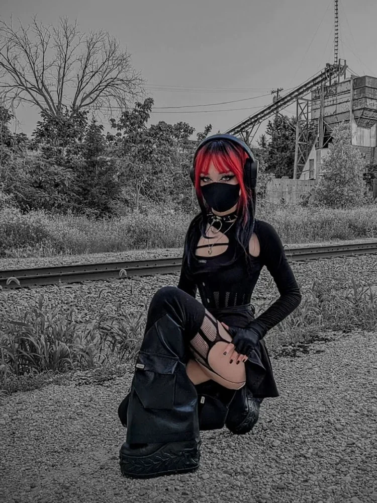 Женские вязаные кожаные гетры ReddaChic черные носки до бедра в стиле панк с