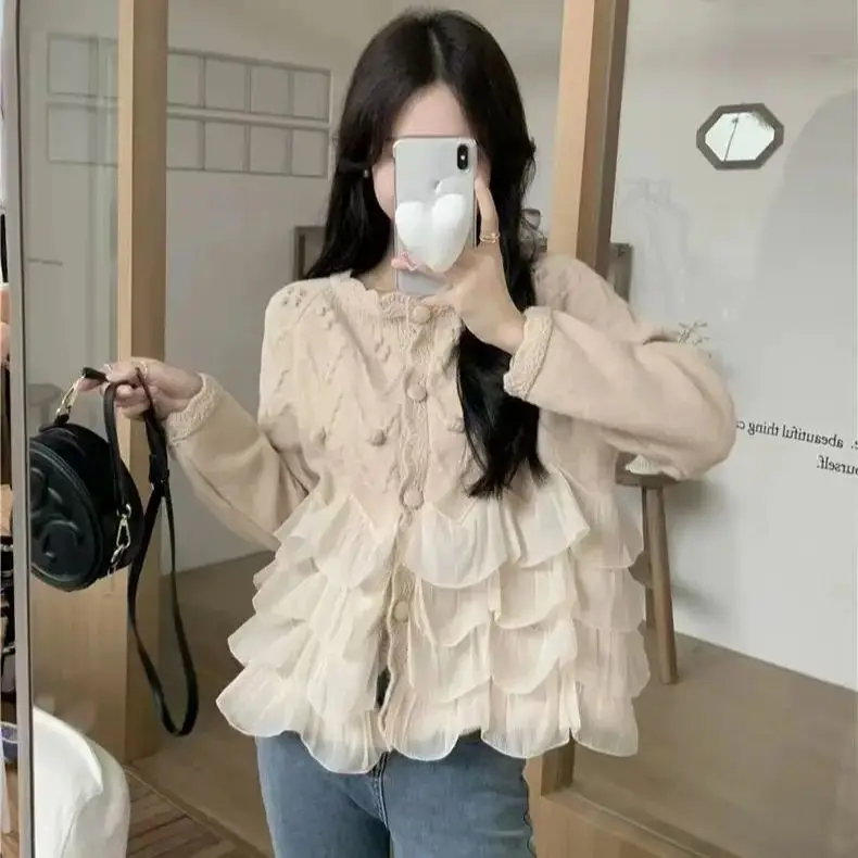 Свитер-кардиган женский универсальный Свободный пуловер молочно-коричневого