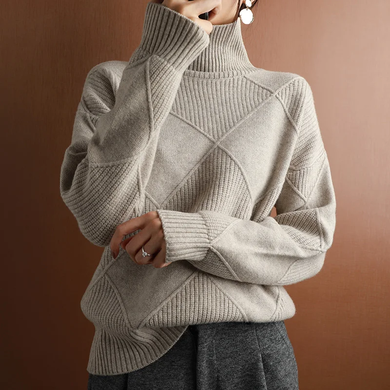 2022 Autumn and Winter New Women's Pullover Sweater Thickened Warmth Fashion Large Size Knitted Wool Sweater High Collar