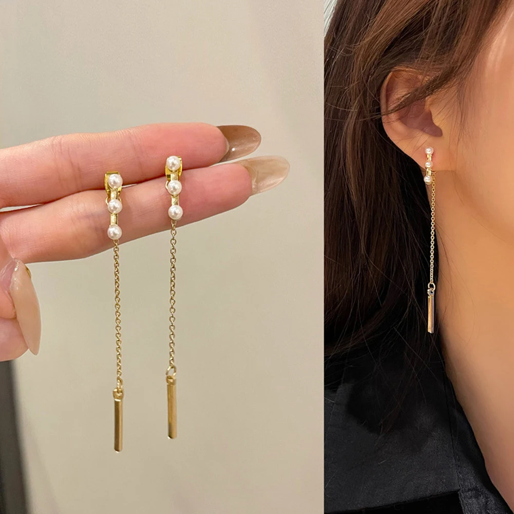 

Long Dangle Earrings For Women 2022 Fashion Full Crystal Simulated Pearl Tassel Drop Earring Vintage Gold Brincos Jewelry