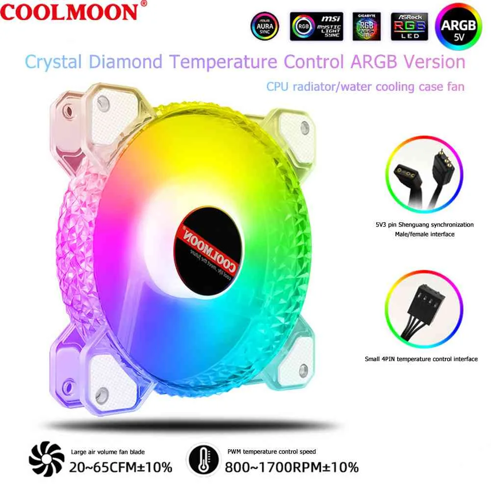 

Кулер охлаждающий COOLMOON 12 см, 4 контакта, 12 В для настольного шасси