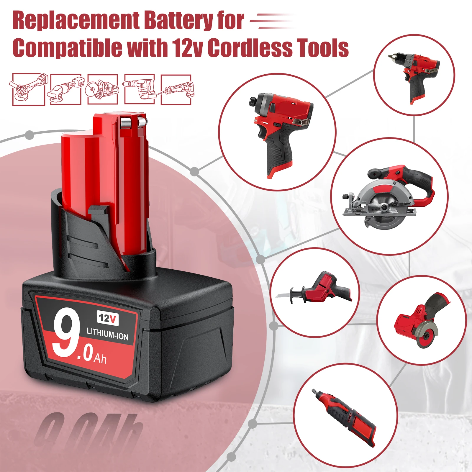Для Milwaukee M12 аккумулятор 12 В 9 0 Ач аккумуляторная батарея 48-11-2402 48-11-2411 9000 мАч