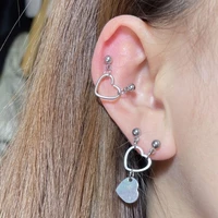 1pc heart pendant stud earrings double pierced stainless steel ear piercing tragus lobe daith conch helix for women body jewelry