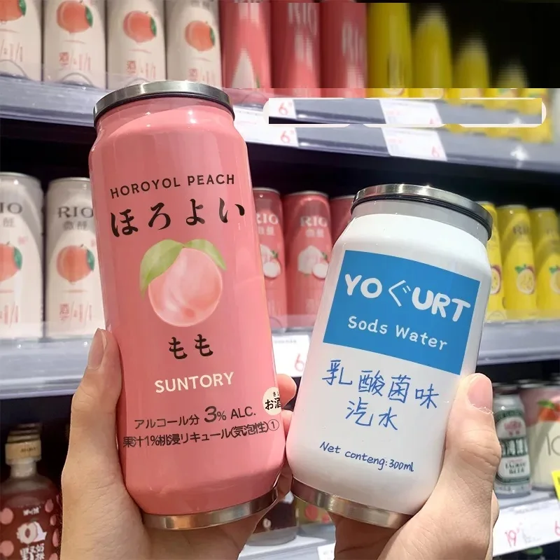 

Stainless steel vacuum Thermos Japan Juice Candy Color Drink Cans Thermos Portable Unisex Students Personality Trendy Straw Cup