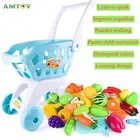 AMTOY 74 шт.компл. детская тележка для большого Супермаркета тележка для покупок с имитацией искусственных фруктов игрушечный домик для ролевых игр