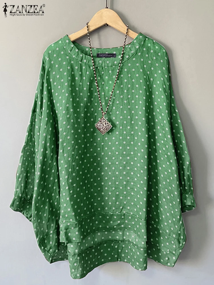 ZANZEA женские Blusas Mujer с заниженными плечами осень 2023 туника круглым вырезом модные