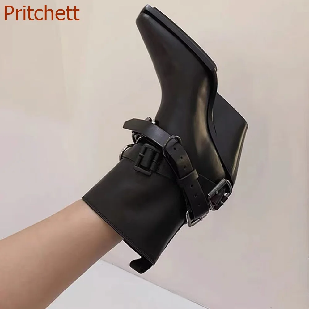 

Pointed Toe Strange Style Women Boots Short Boots Solid Belt Buckle Mid Calf Chelsea Boots Fashion Casual Women Shoe 2023 Newest