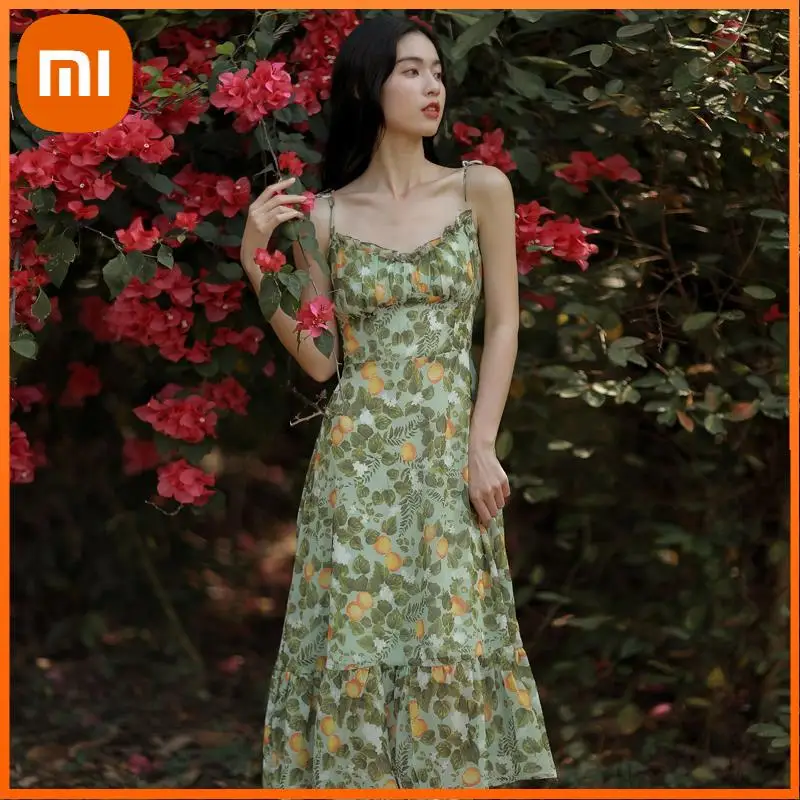 

Xiaomi Sexy Floral Fairy Dresses Women Summer Elegant Long Evening Vacation Dress Vintage Beach Backless Print Party Dress