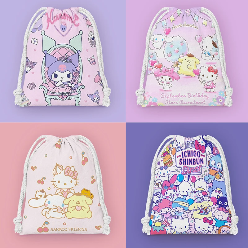 

Kawaii Sanrio Anime Kuromi Harness Pocket Drawstring Mini Cloth Bag Sundry Storage Bag My Melody Cosmetic Bag Portable Wash Bag