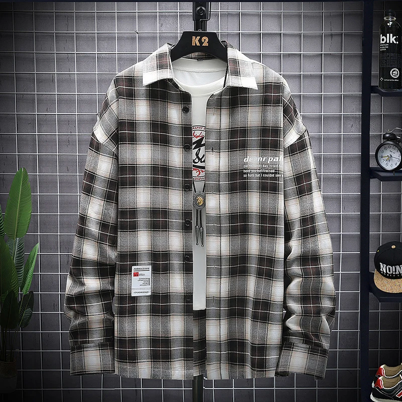 

Long sleeved shirt men's 2022 spring new Hong Kong fashion brand men's wholesale youth Plaid trend men's shirt