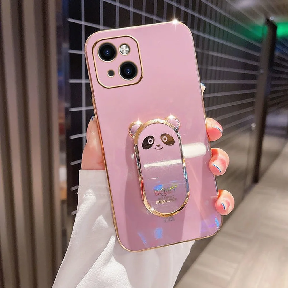 

Cute Panda Samsung Phone Case For Samsung Galaxy A53 A73 A13 A23 A33 A22 5G A13 A22 4G Electroplated Silicone Stand Cover