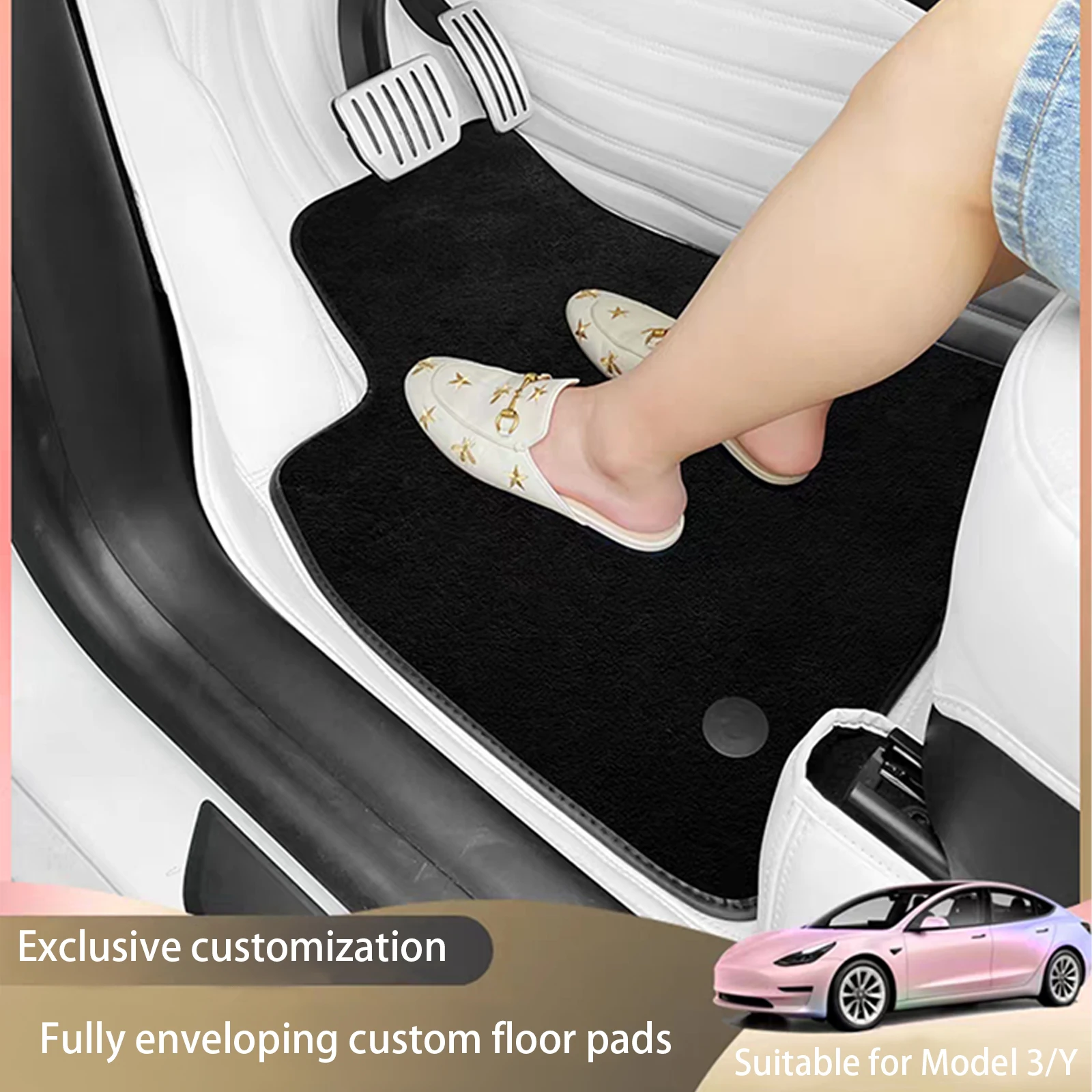 

For Tesla Model 3 Y 3D Double-Layer Full Surround Foot Car Floor Mat Nappa Leather Auni Fleece Pad Protect Interior Accessories