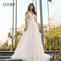 luojo boho wedding dress a line off the shoulder o neck appliques bridal gown for charming women 2022 vestidos de novia custom