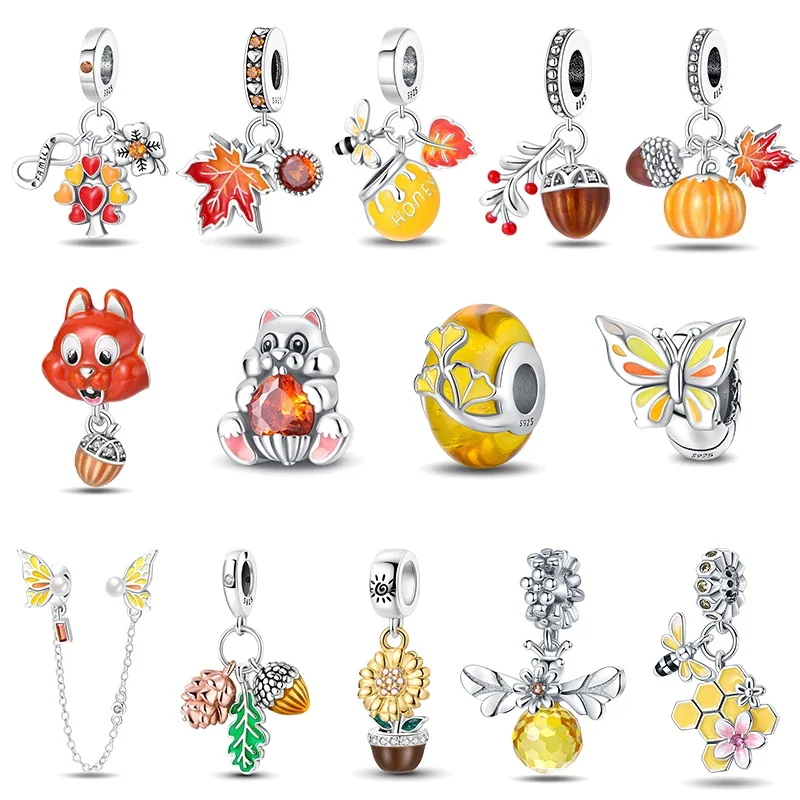 Стерлингового Серебра 925 модная белка кленовый лист осенняя серия подвески