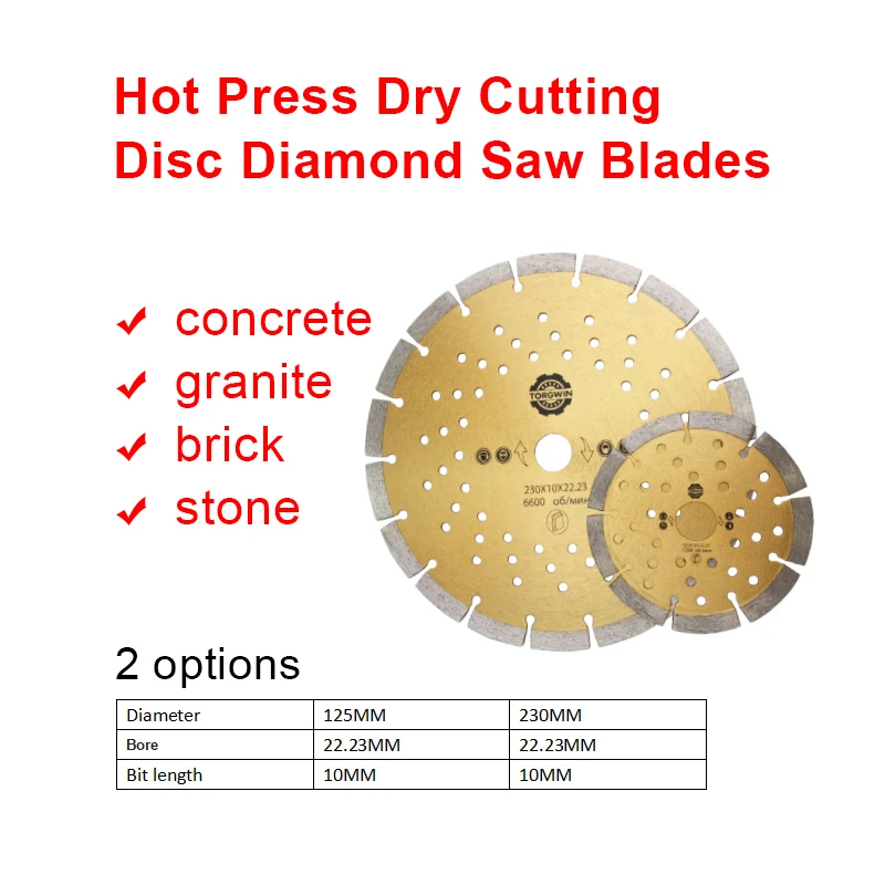 

TORGWIN 125/230mm Hot Press Dry Cutting Disc Diamond Saw Blades Specially For Granite Quartz Marble Concrete Cutting