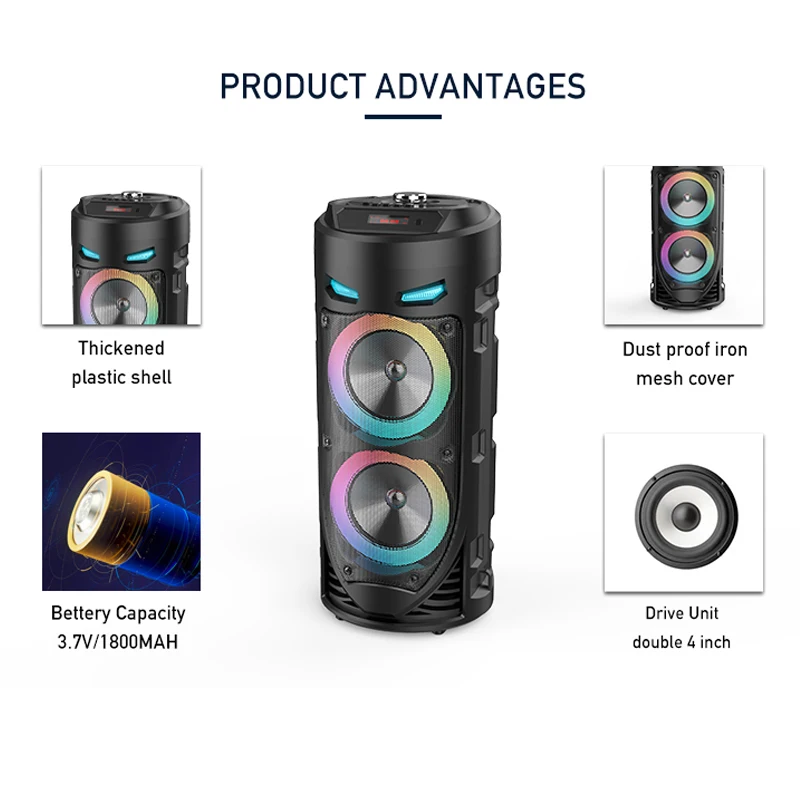 New Dual Speaker Bluetooth Speaker Wireless Column High Power Stereo Portable Subwoofer with Microphone for Family Party Karaoke