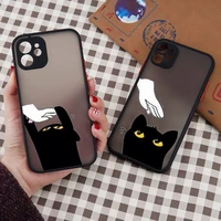 black funny cat hand painted phone case matte transparent for iphone 7 8 11 12 13 plus mini x xs xr pro max cover