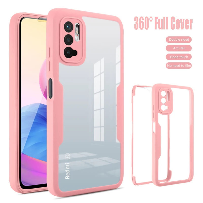 

360 Full Cover Shockproof Clear Case For Xiaomi Mi 11 Lite POCO F3 X3 Redmi 9A 9T 9C Note 11 10 9S Pro Back PC+Front Screen Film