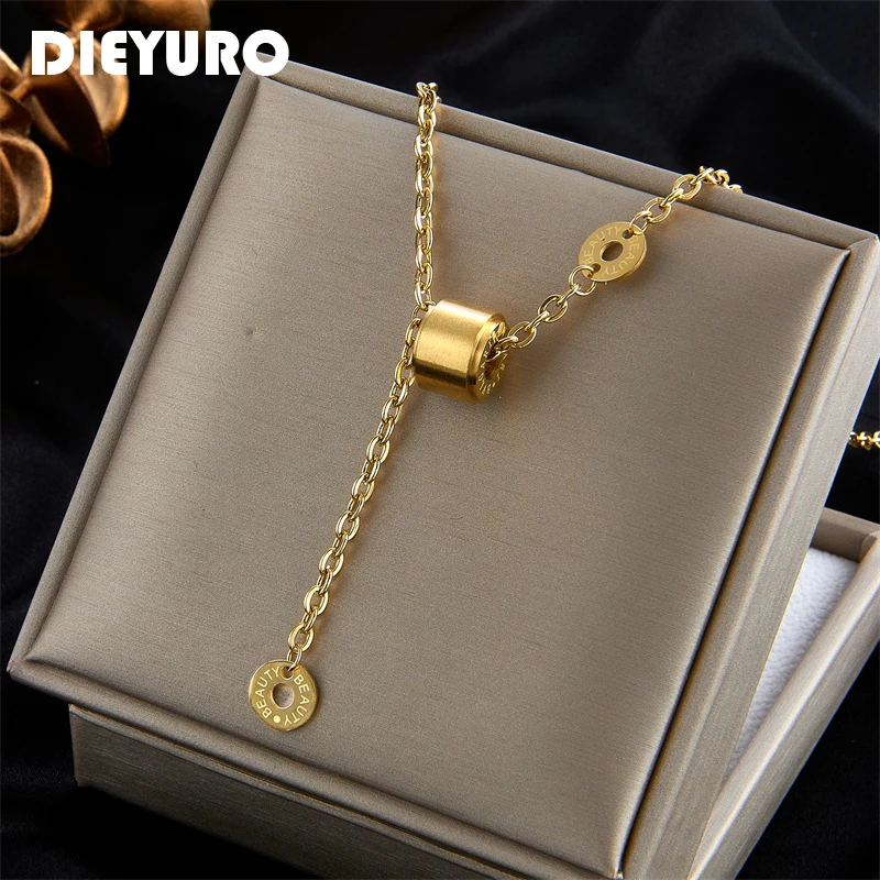 

DIEYURO 316L Stainless Steel Long Pendant Beauty Necklace For Women Fashion Female Clavicle Chain Charms Girls Jewelry Gift